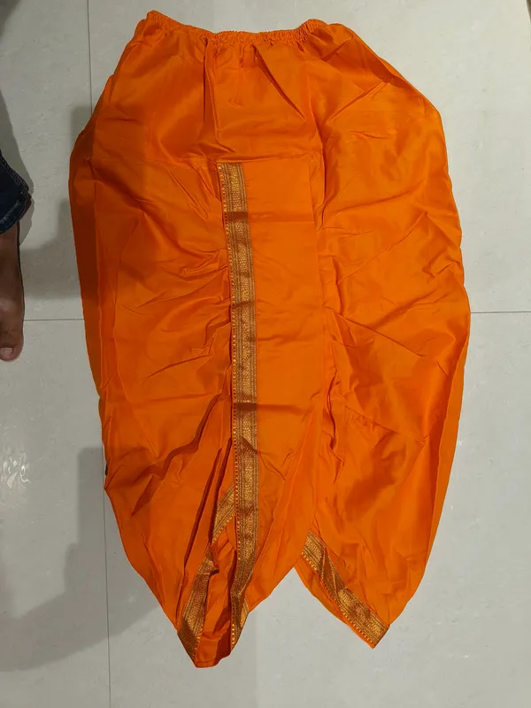 Orange_Cotton_Ethnic_Dhoti_With_Gold_Trim_For_Men