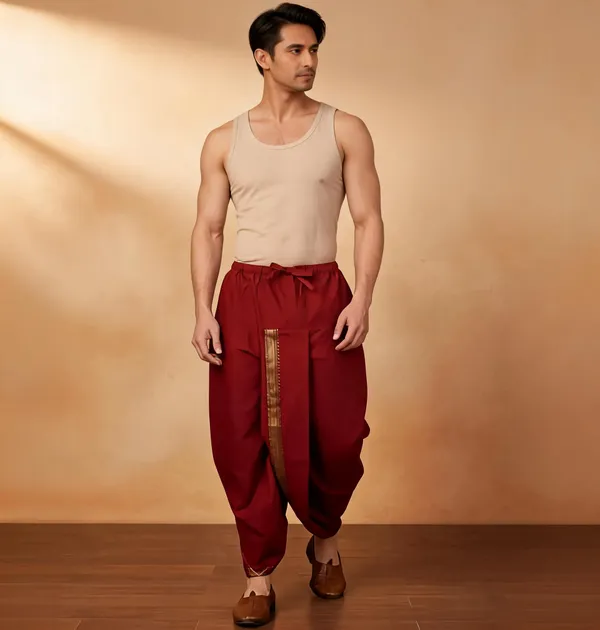 Maroon_Pure_Cotton_Traditional_Dhoti_Pants_For_Men