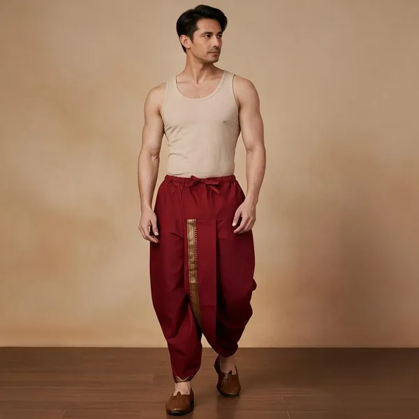 Maroon_Pure_Cotton_Traditional_Dhoti_Pants_For_Men
