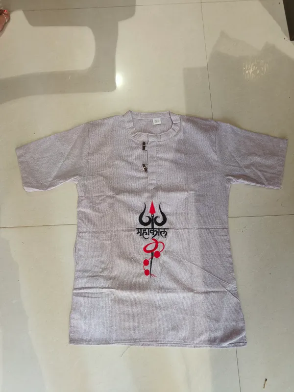 Grey_Textured_Short_Sleeve_Ethnic_Kurta_for_Men