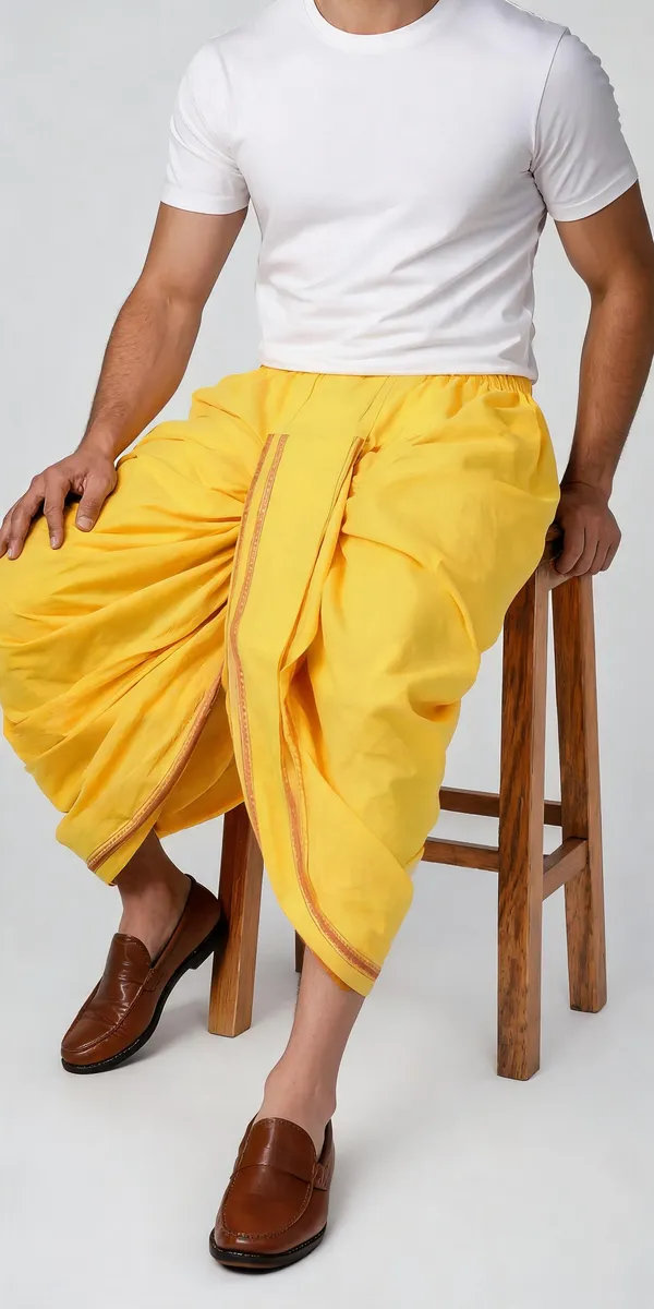 Yellow_Pure_Cotton_Traditional_Dhoti_For_Men