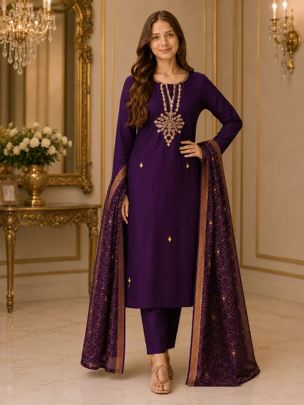 Purple_Embroidered_Straight_Kurta_Set_For_Women
