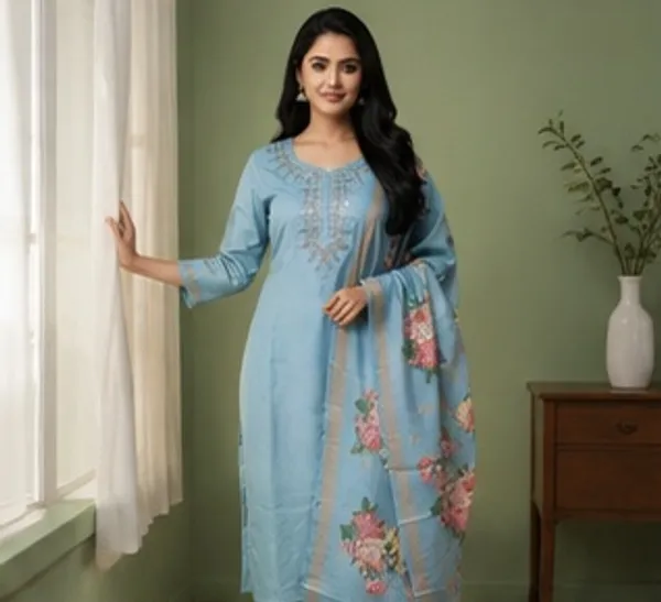 Blue_Floral_Printed_Straight_Kurta_Set_For_Women