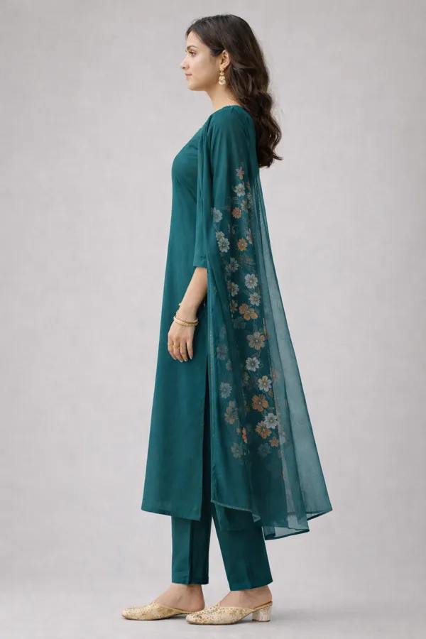 Teal_Embroidered_Straight_Kurta_Set_For_Women