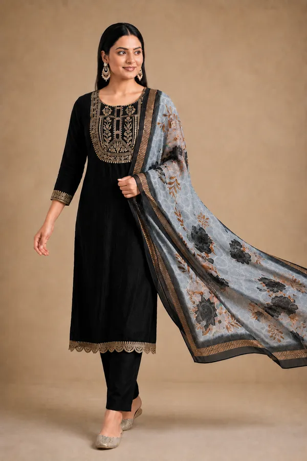 Black_Embroidered_Straight_Kurta_Set_With_Dupatta_For_Women