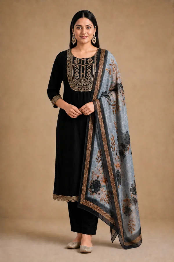 Black_Embroidered_Straight_Kurta_Set_With_Dupatta_For_Women