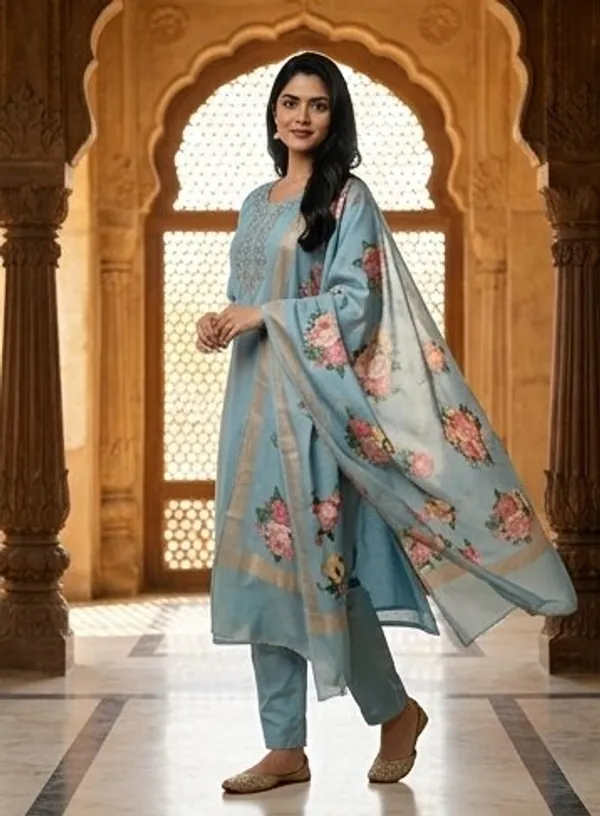 Blue_Floral_Printed_Straight_Kurta_Set_For_Women