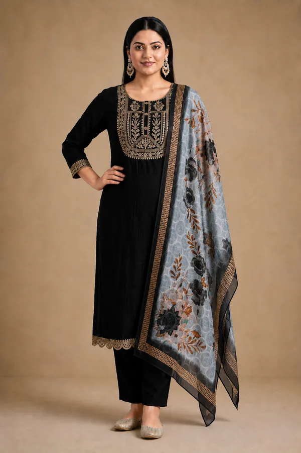 Black_Embroidered_Straight_Kurta_Set_With_Dupatta_For_Women