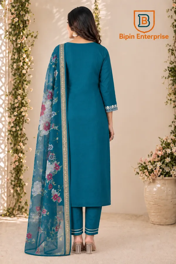 Teal_Embroidered_Straight_Kurta_Set_For_Women