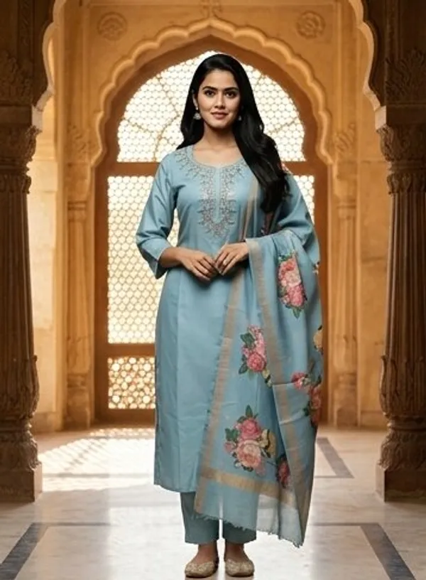 Blue_Floral_Printed_Straight_Kurta_Set_For_Women