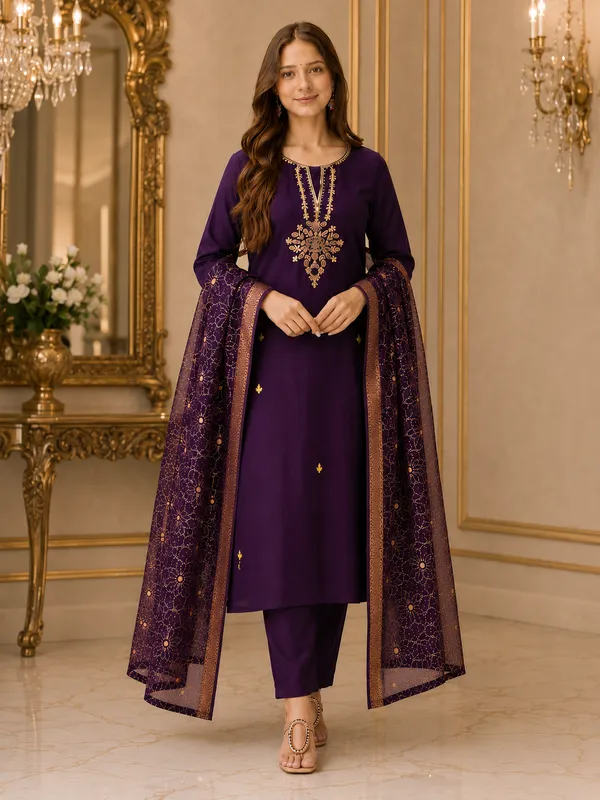 Purple_Embroidered_Straight_Kurta_Set_For_Women