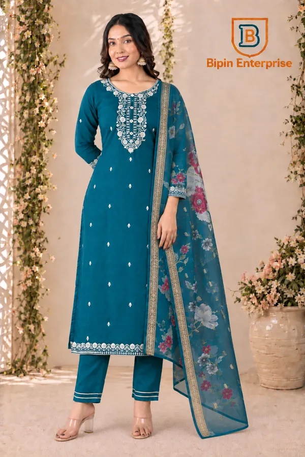Teal_Embroidered_Straight_Kurta_Set_For_Women