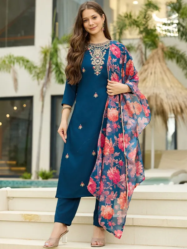 Blue_Embroidered_Straight_Kurta_Set_For_Women