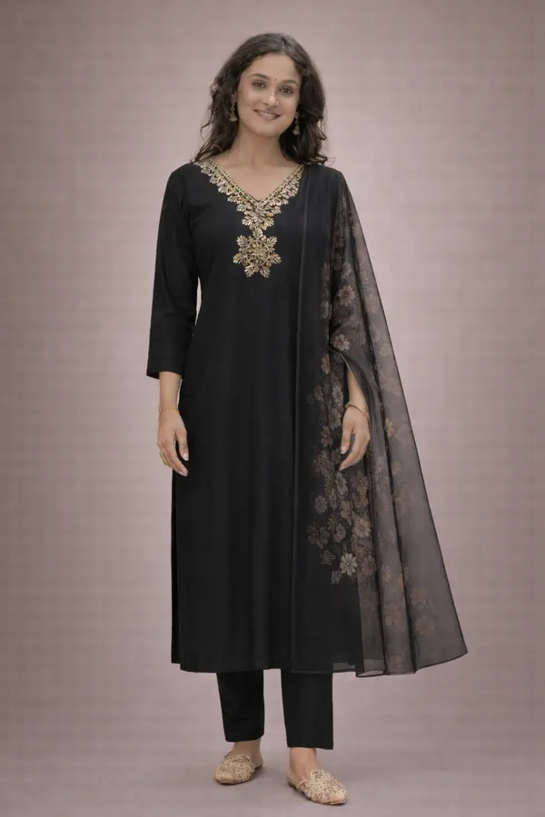 Black_Embroidered_Straight_Kurta_Set_For_Women