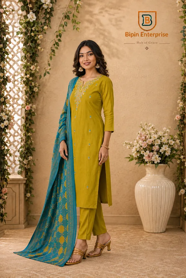 Mustard_Embroidered_Straight_Kurta_Set_For_Women