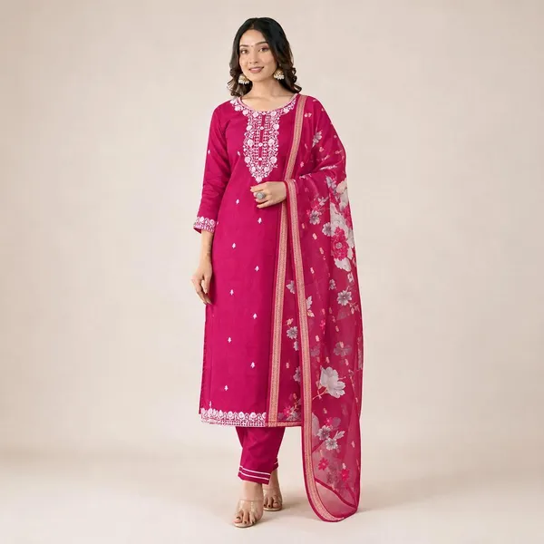 Pink_Embroidered_Straight_Kurta_Set_With_Floral_Dupatta_For_Women