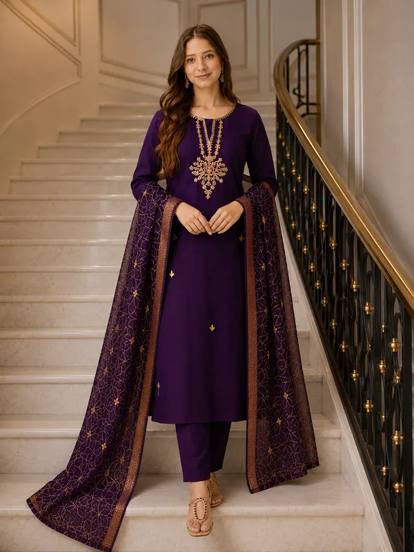 Purple_Embroidered_Straight_Kurta_Set_For_Women