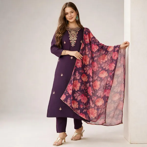 Purple_Embroidered_Straight_Kurta_Set_With_Floral_Dupatta_For_Women