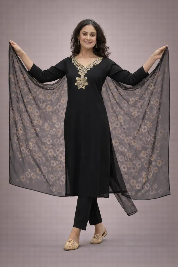 Black_Embroidered_Straight_Kurta_Set_For_Women