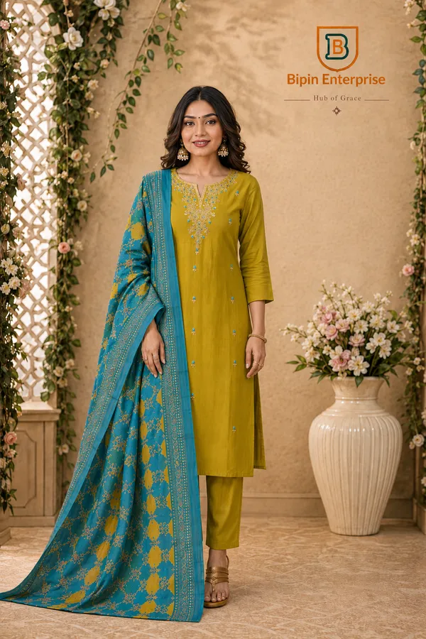 Mustard_Embroidered_Straight_Kurta_Set_For_Women