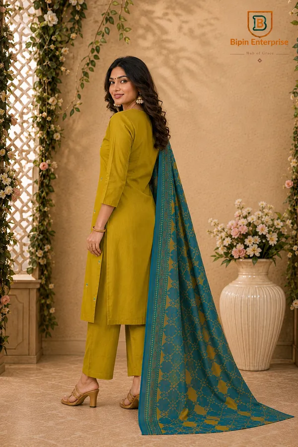 Mustard_Embroidered_Straight_Kurta_Set_For_Women