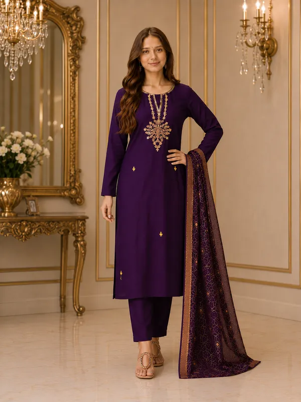 Purple_Embroidered_Straight_Kurta_Set_For_Women