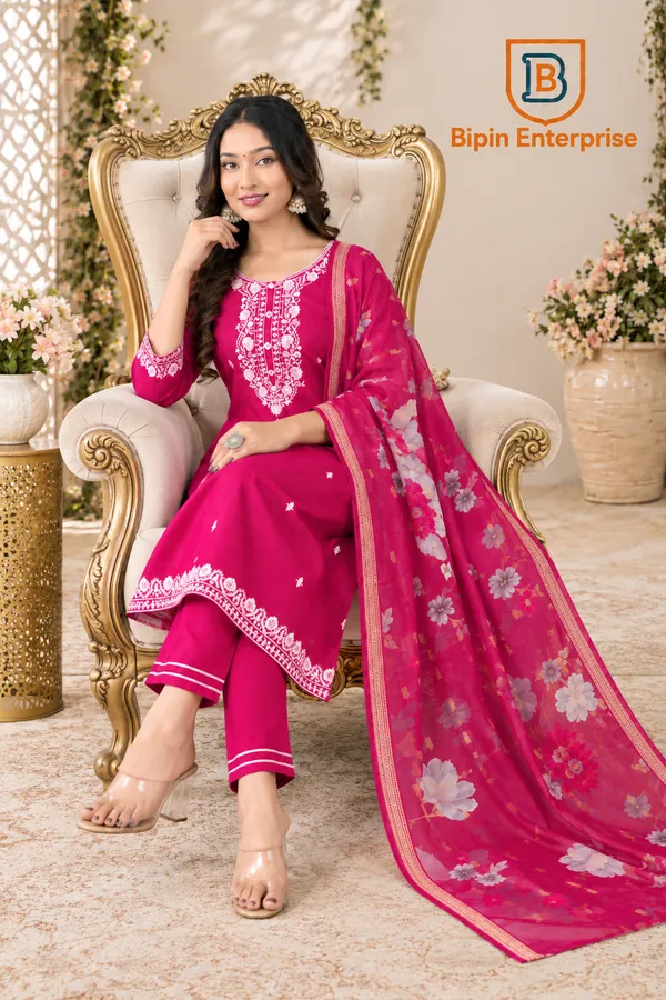 Pink_Embroidered_Straight_Kurta_Set_With_Floral_Dupatta_For_Women