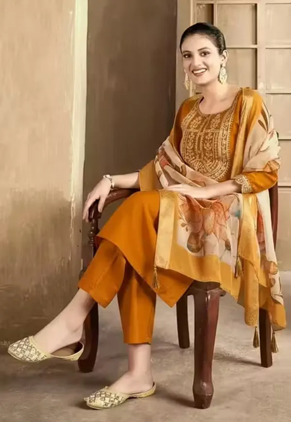 Mustard_Embroidered_Straight_Kurta_Set_For_Women