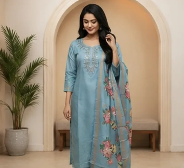 Blue_Floral_Printed_Straight_Kurta_Set_For_Women