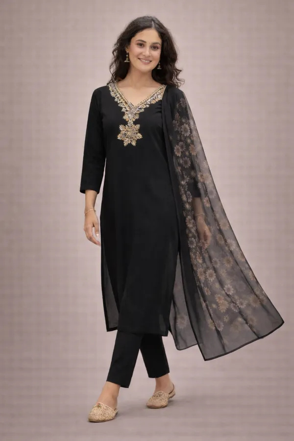 Black_Embroidered_Straight_Kurta_Set_For_Women