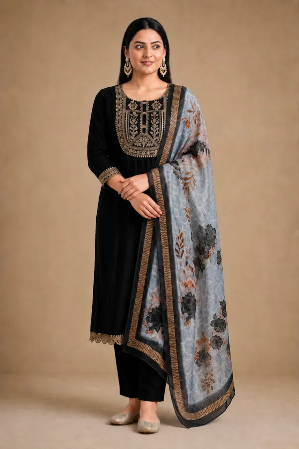 Black_Embroidered_Straight_Kurta_Set_With_Dupatta_For_Women