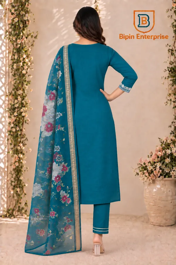 Teal_Embroidered_Straight_Kurta_Set_For_Women