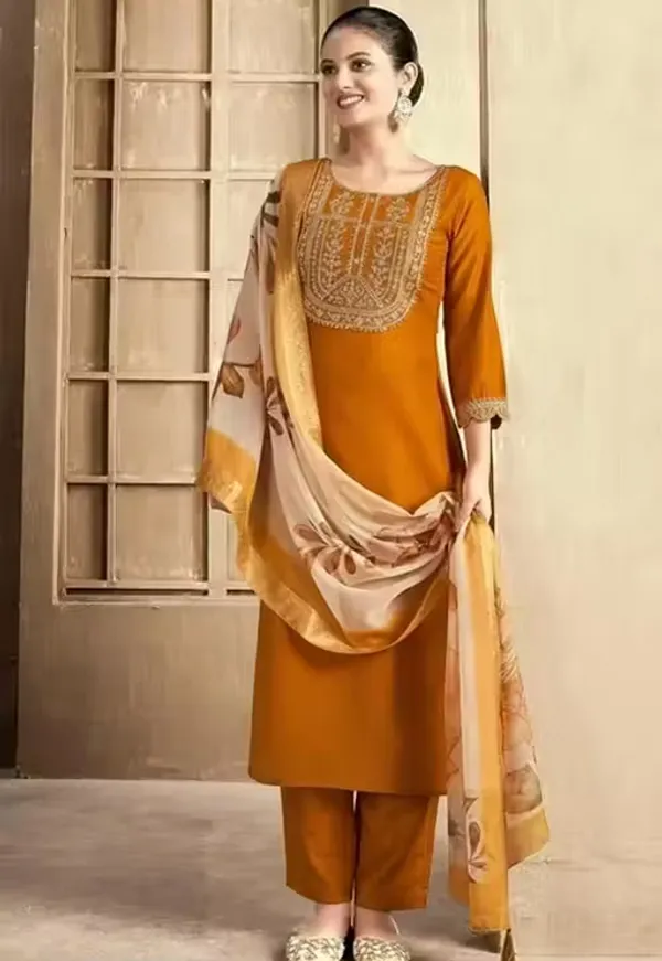 Mustard_Embroidered_Straight_Kurta_Set_For_Women