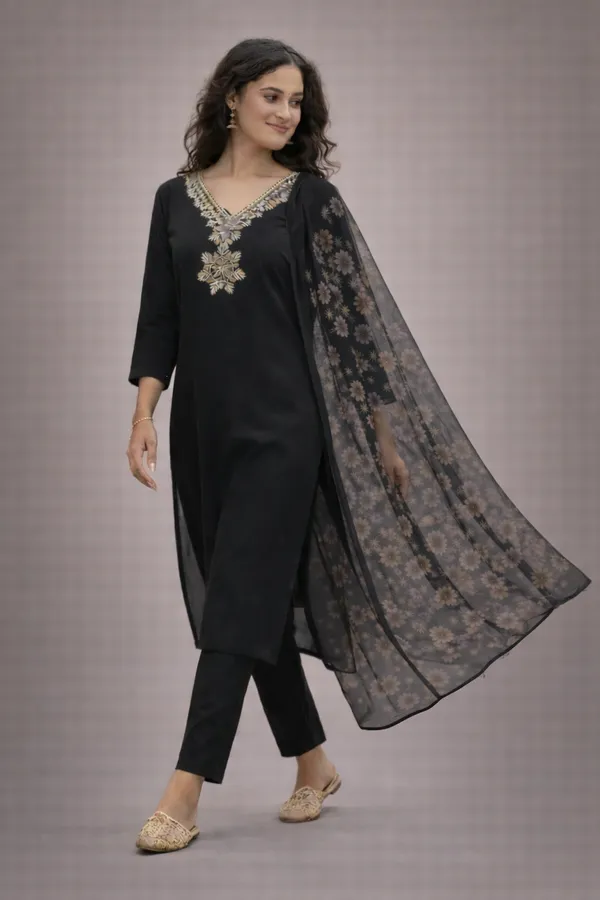 Black_Embroidered_Straight_Kurta_Set_For_Women