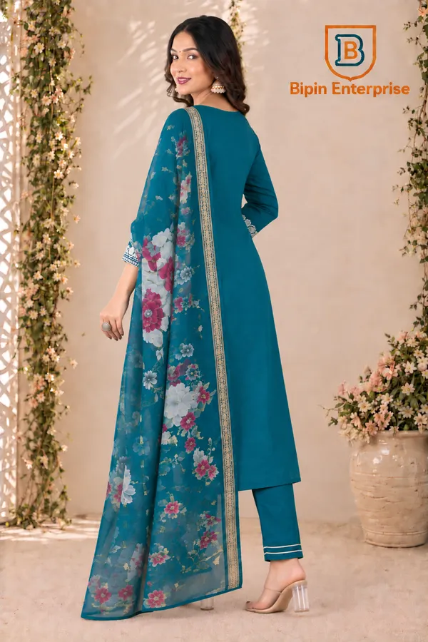Teal_Embroidered_Straight_Kurta_Set_For_Women