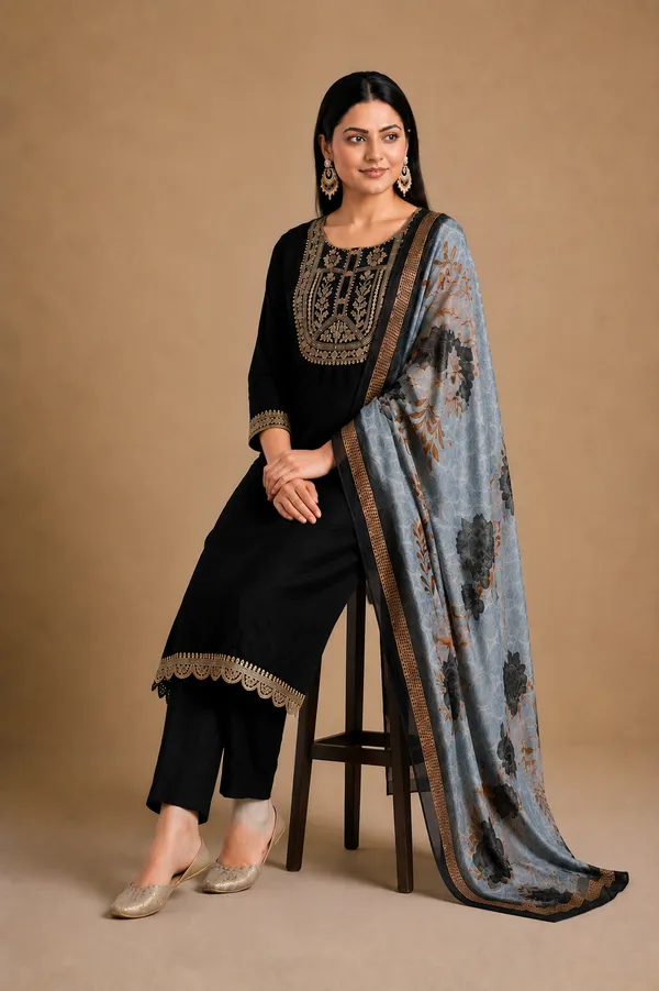 Black_Embroidered_Straight_Kurta_Set_With_Dupatta_For_Women
