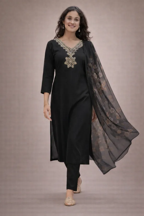 Black_Embroidered_Straight_Kurta_Set_For_Women