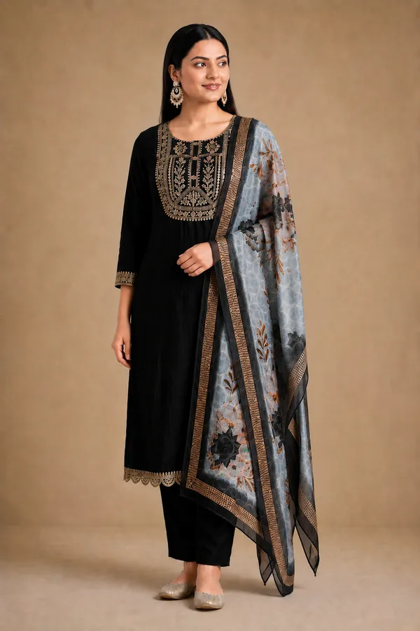 Black_Embroidered_Straight_Kurta_Set_With_Dupatta_For_Women