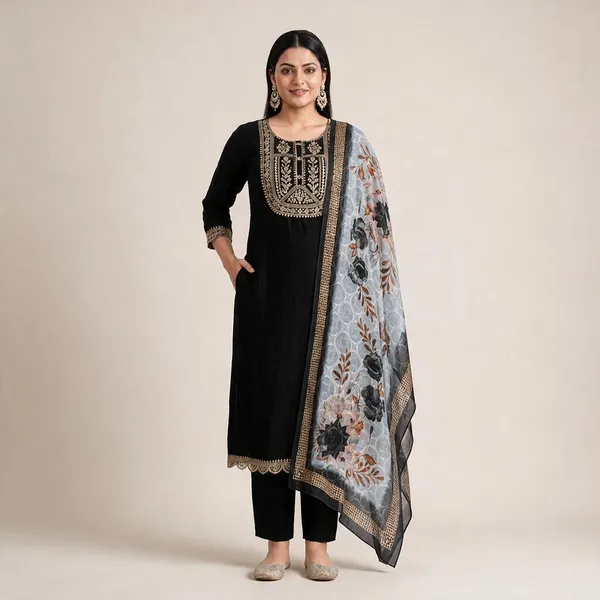 Black_Embroidered_Straight_Kurta_Set_With_Dupatta_For_Women