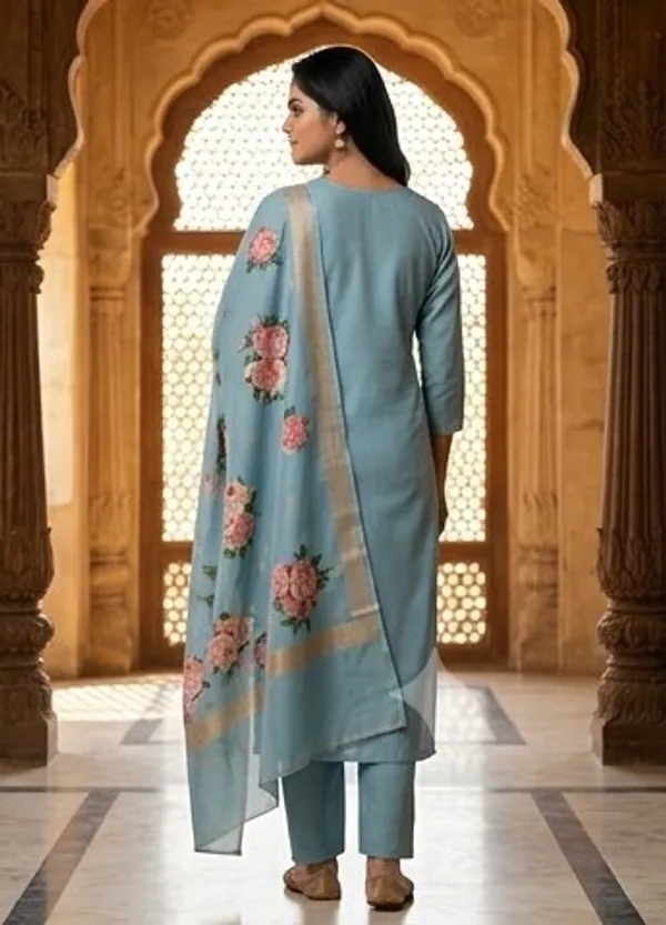 Blue_Floral_Printed_Straight_Kurta_Set_For_Women