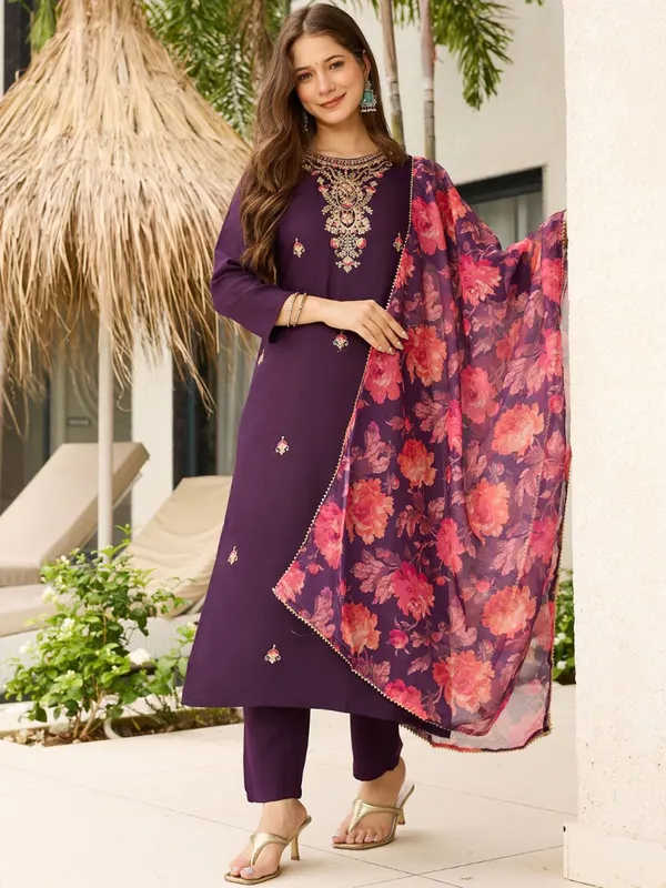 Purple_Embroidered_Straight_Kurta_Set_With_Floral_Dupatta_For_Women