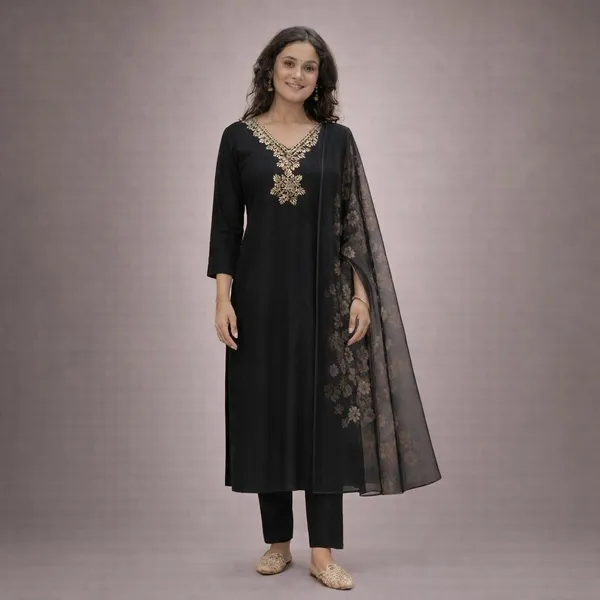 Black_Embroidered_Straight_Kurta_Set_For_Women