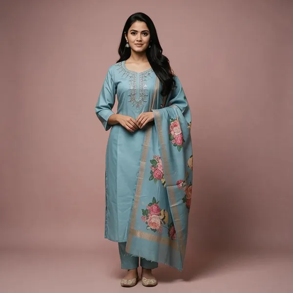 Blue_Floral_Printed_Straight_Kurta_Set_For_Women