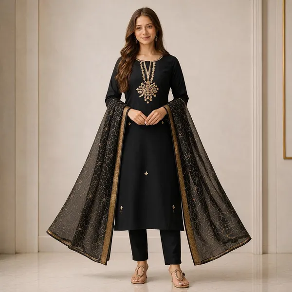 Black_Embroidered_Straight_Kurta_Set_For_Women