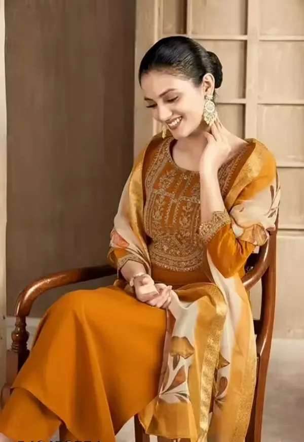 Mustard_Embroidered_Straight_Kurta_Set_For_Women