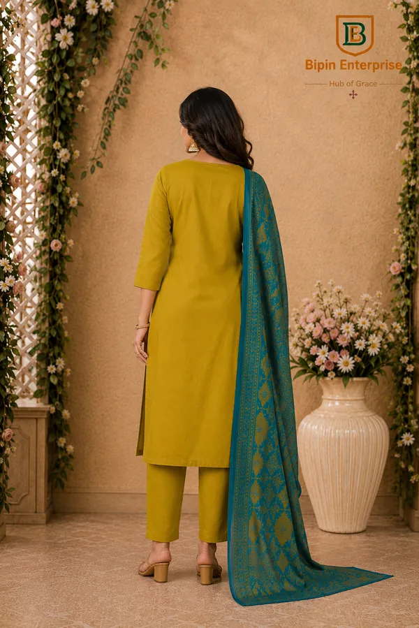 Mustard_Embroidered_Straight_Kurta_Set_For_Women
