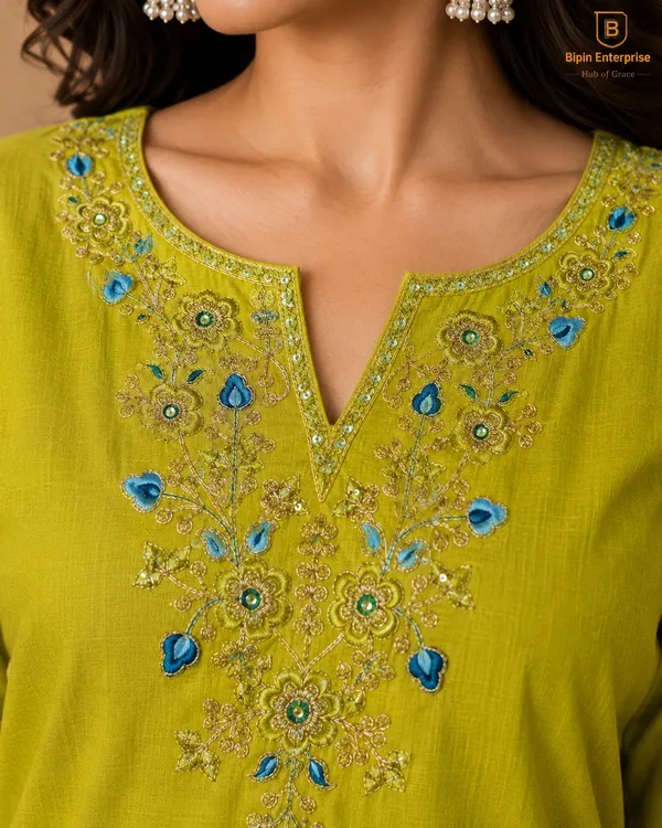 Mustard_Embroidered_Straight_Kurta_Set_For_Women