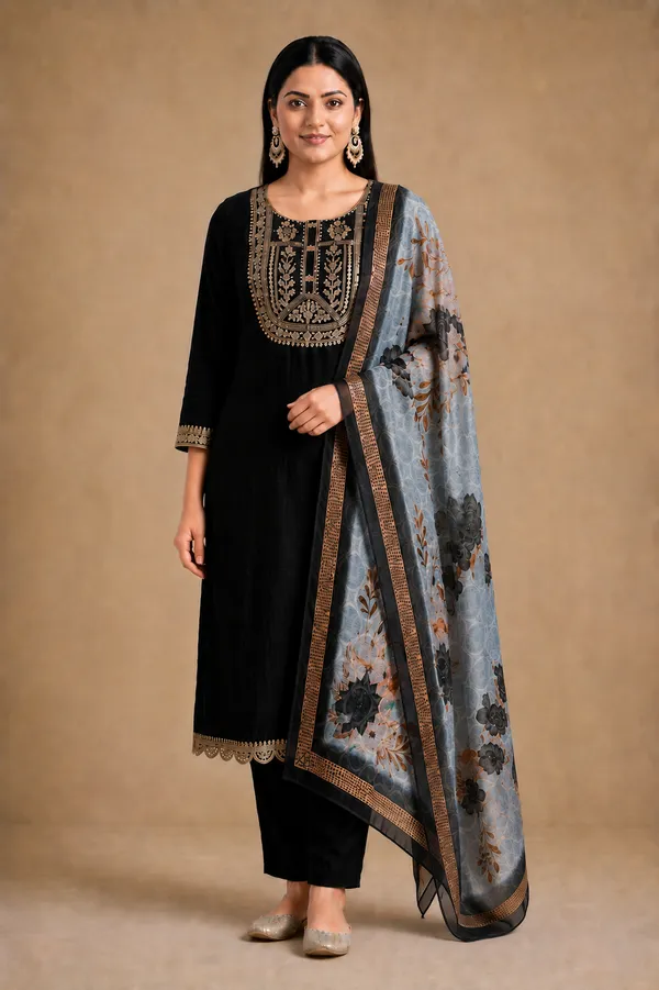 Black_Embroidered_Straight_Kurta_Set_With_Dupatta_For_Women