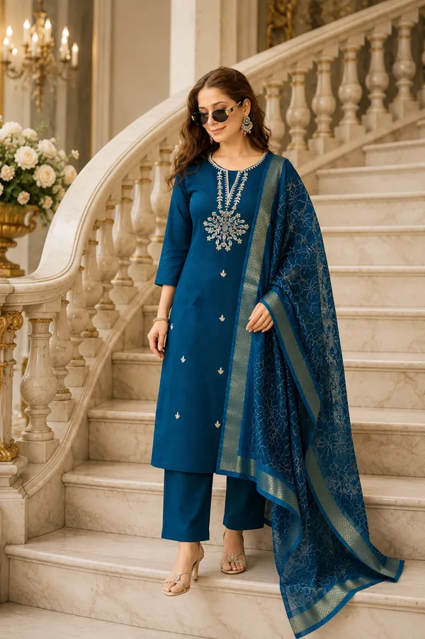 Navy_Blue_Embroidered_Straight_Kurta_Set_For_Women