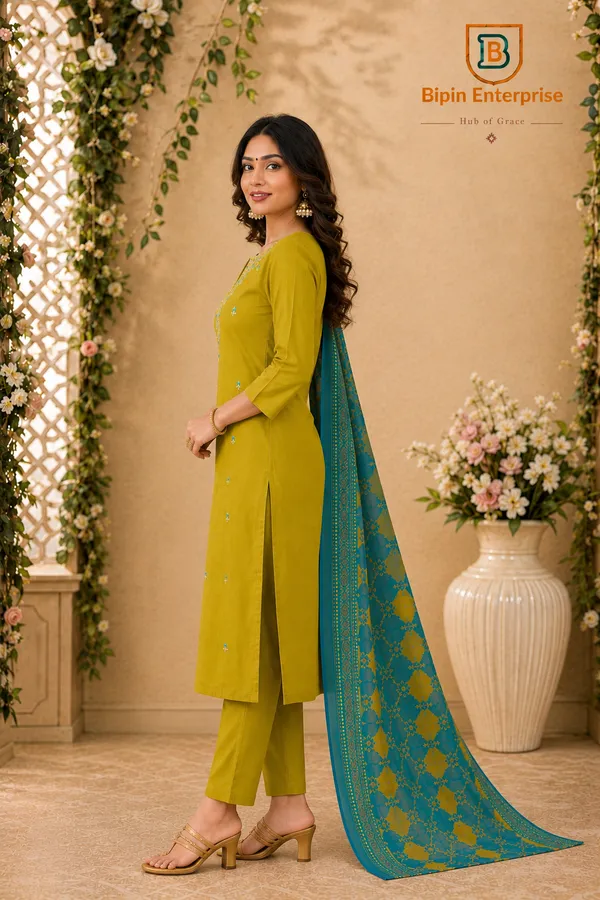 Mustard_Embroidered_Straight_Kurta_Set_For_Women